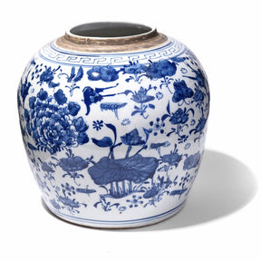 Blue & White Porcelain Ginger Jar - Peony & Butterfly Design
