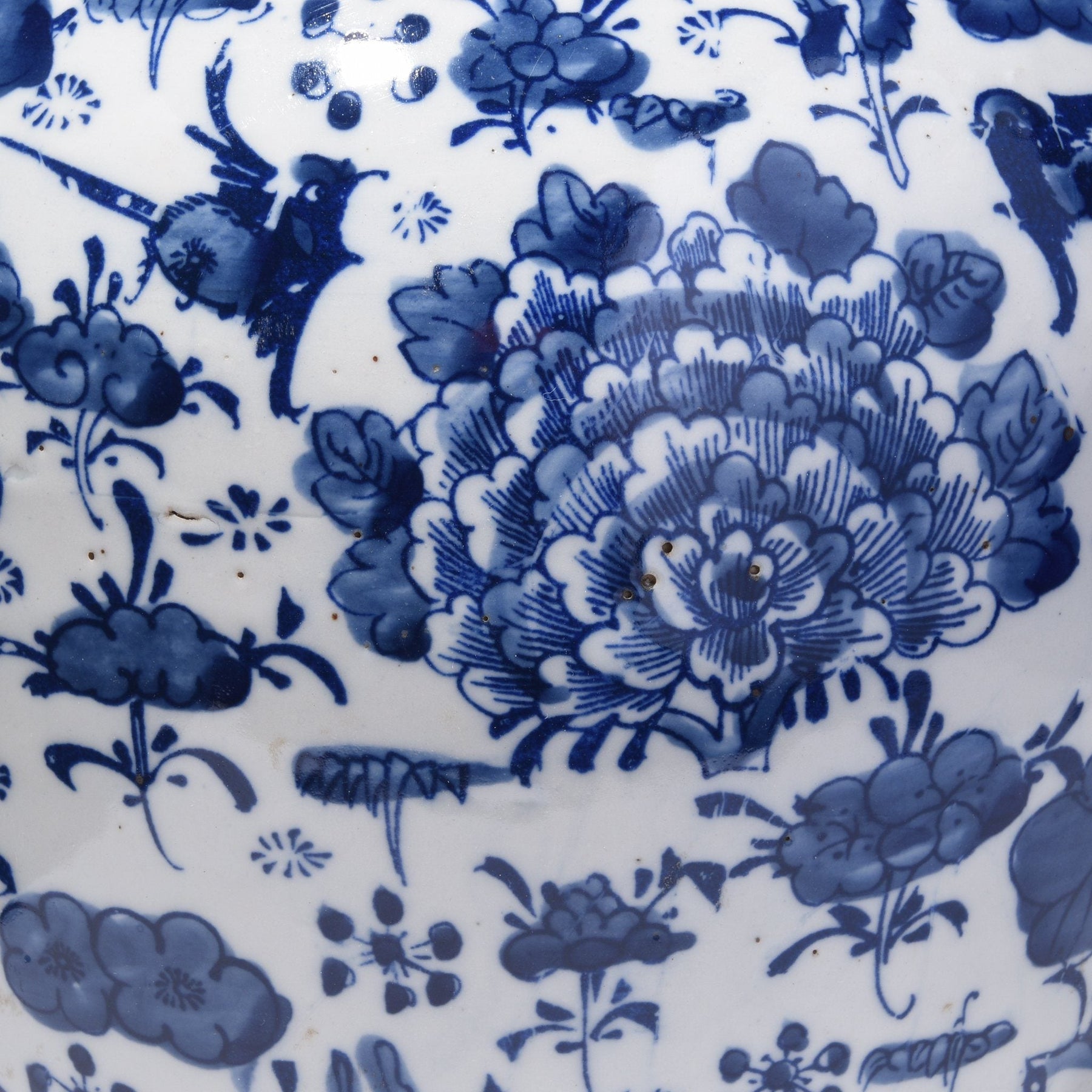 Blue & White Porcelain Ginger Jar - Peony & Butterfly Design