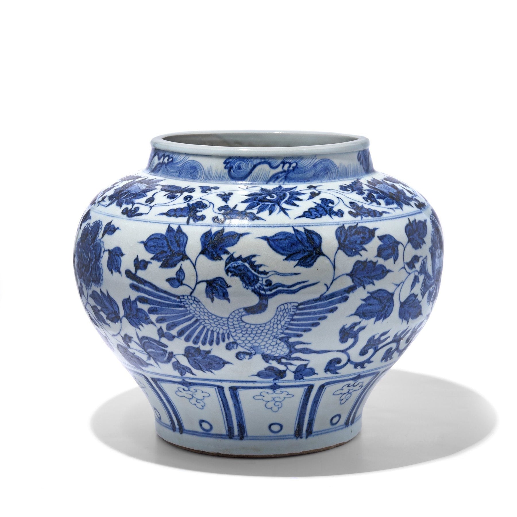 Blue & White Porcelain Jardinière - Peonies & Phoenix