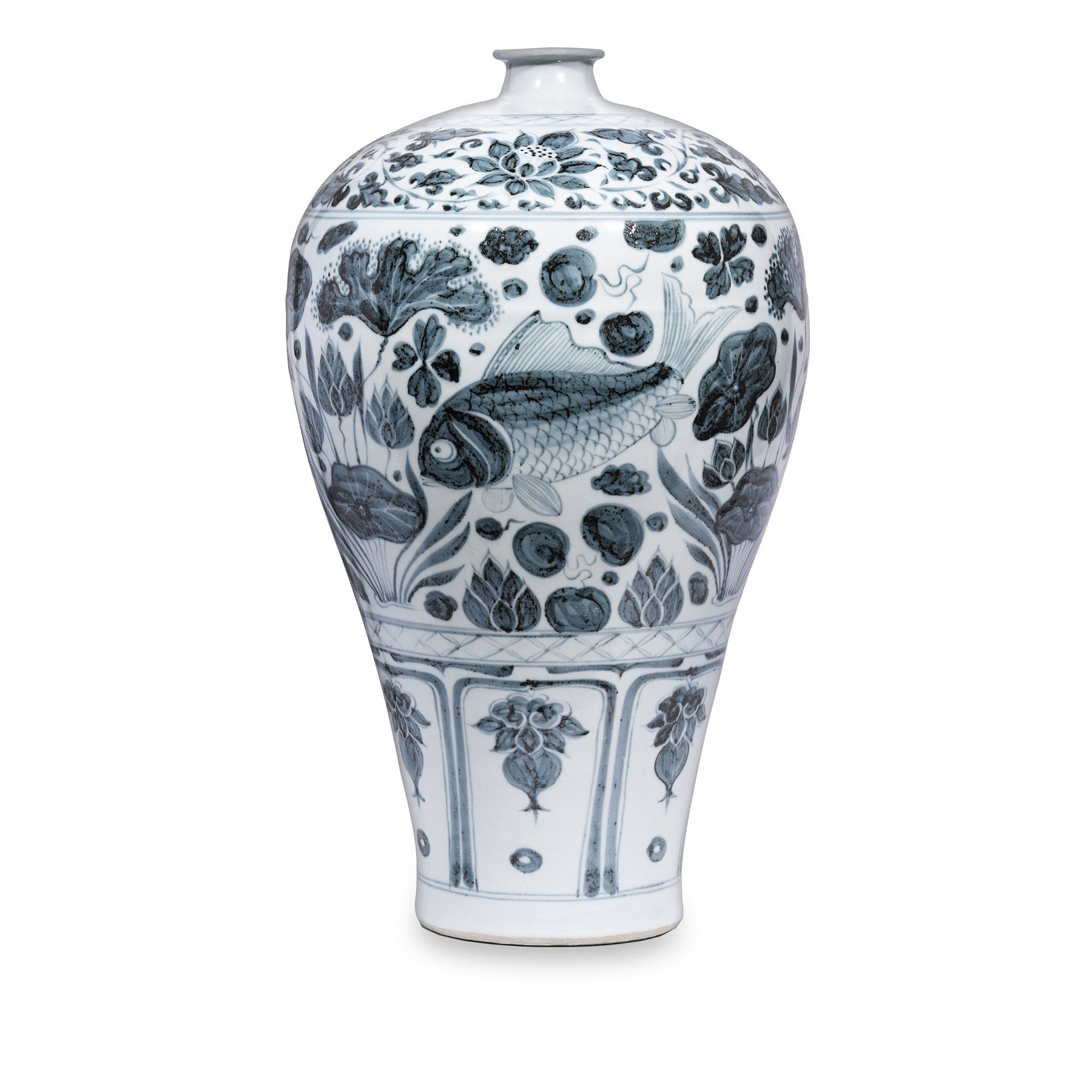 Blue & White Porcelain Meiping Vase - Fish Design