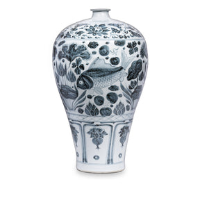 Blue & White Porcelain Meiping Vase - Fish Design