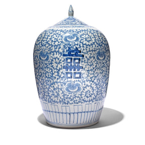 Blue & White Porcelain Rice Jar - Double Happiness Design