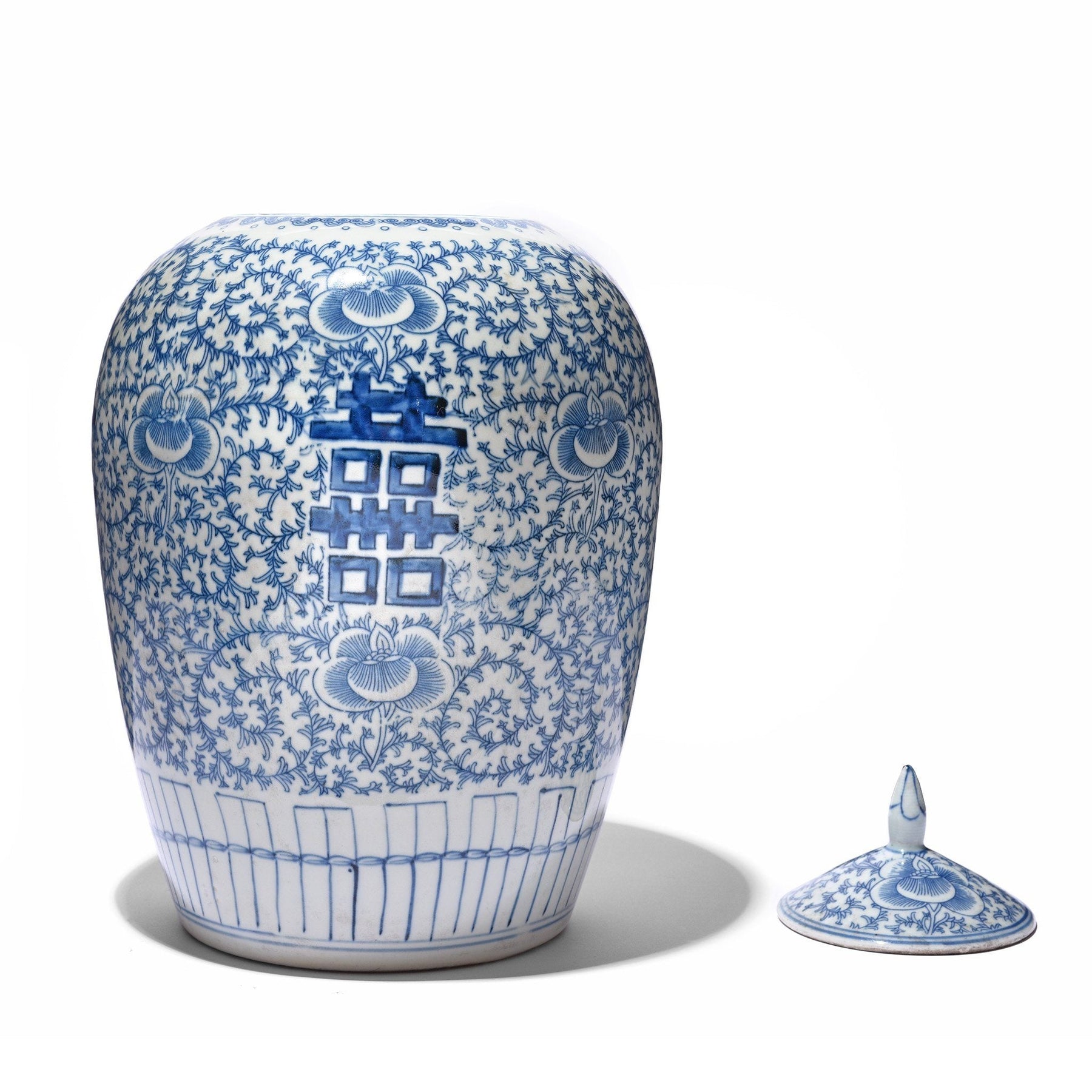 Blue & White Porcelain Rice Jar - Double Happiness Design