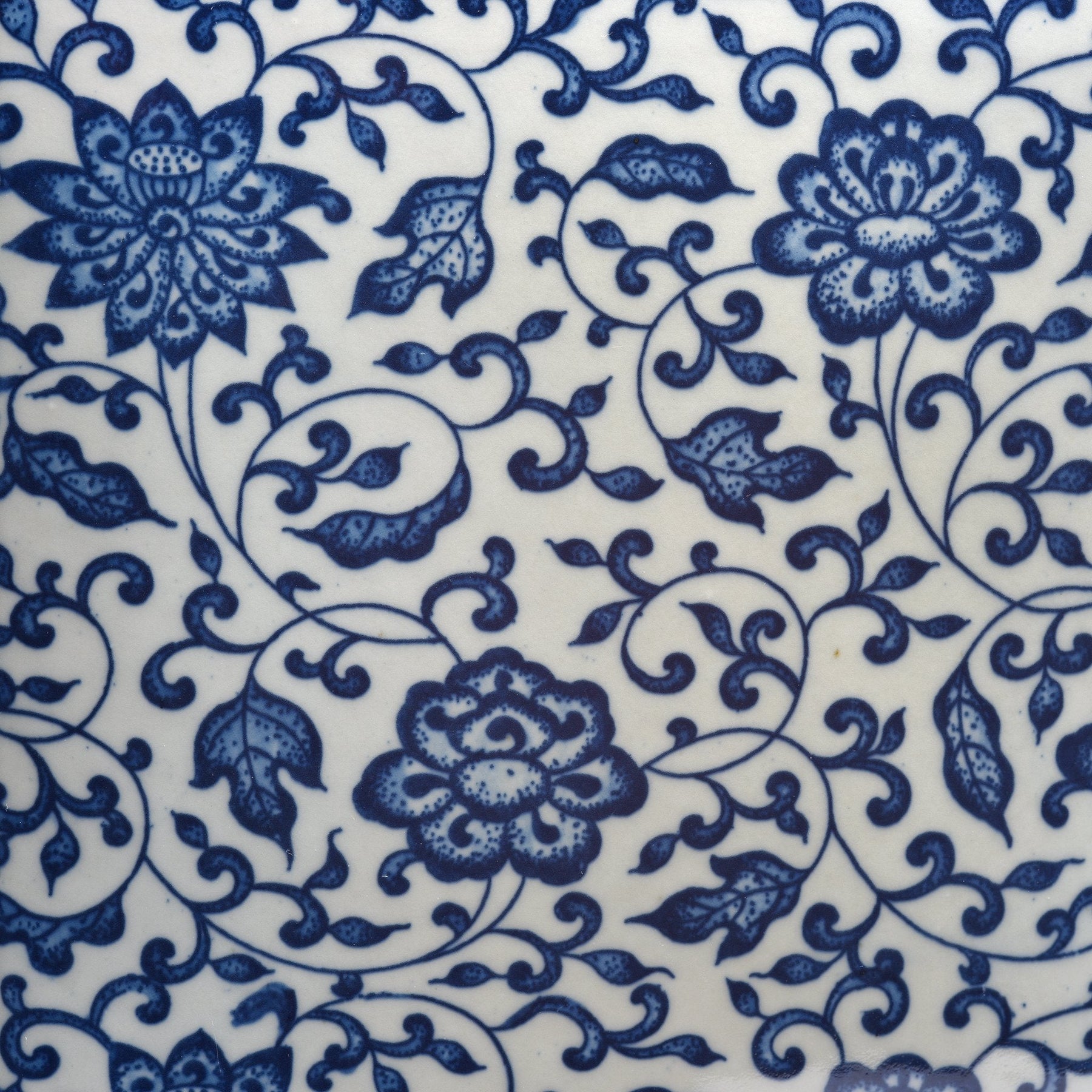 Blue & White Porcelain Square Tea Caddy - Peony Design