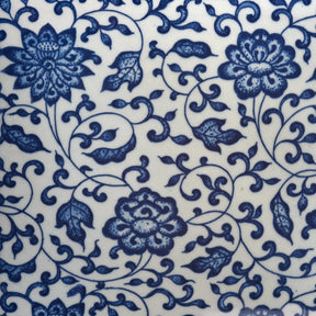 Blue & White Porcelain Square Tea Caddy - Peony Design