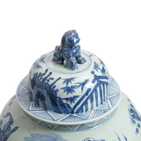 Blue & White Porcelain Tall Temple Jar & Cover - Qilin