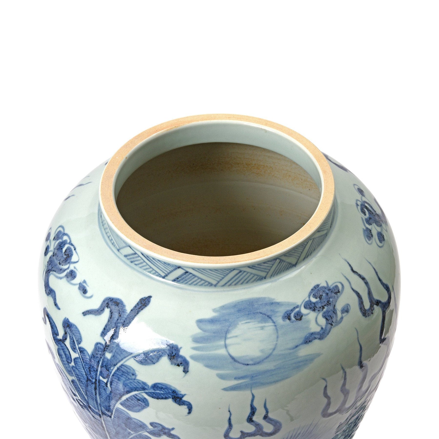 Blue & White Porcelain Tall Temple Jar & Cover - Qilin