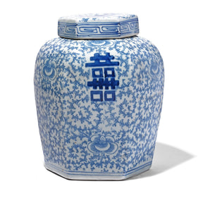 Blue & White Porcelain Tea Caddy - Double Happiness Design