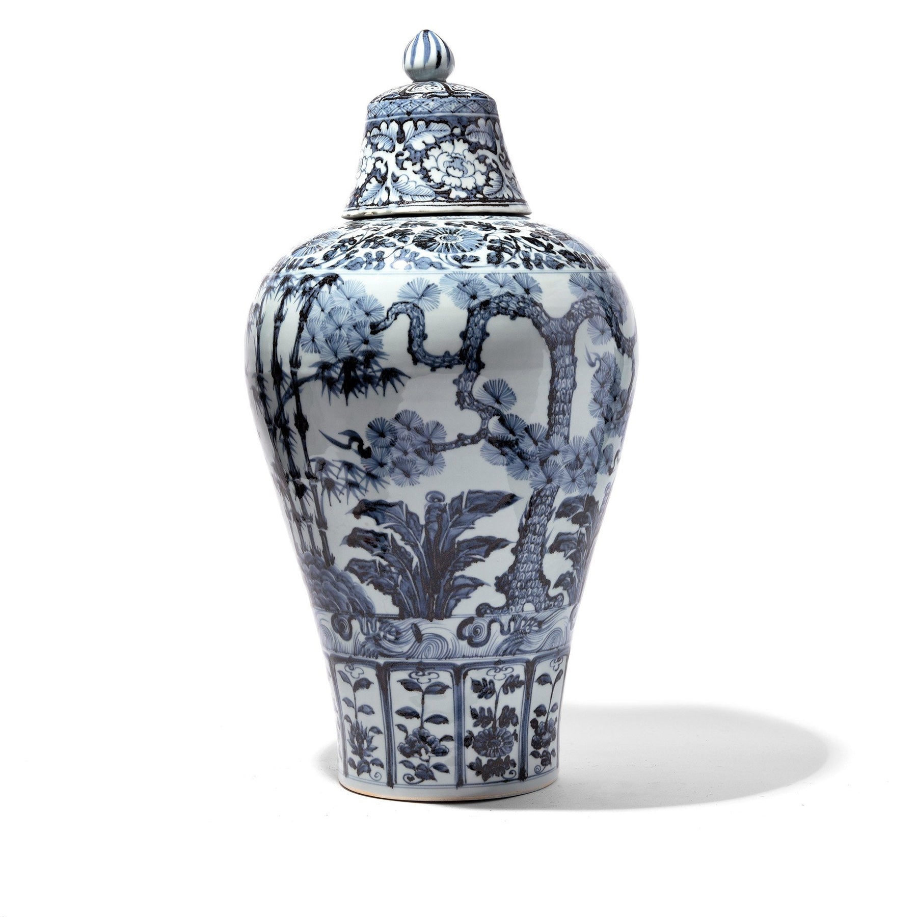 Blue & White Porcelain Temple Jar - Four Tree Design