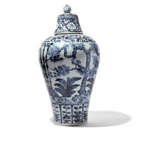 Blue & White Porcelain Temple Jar - Four Tree Design