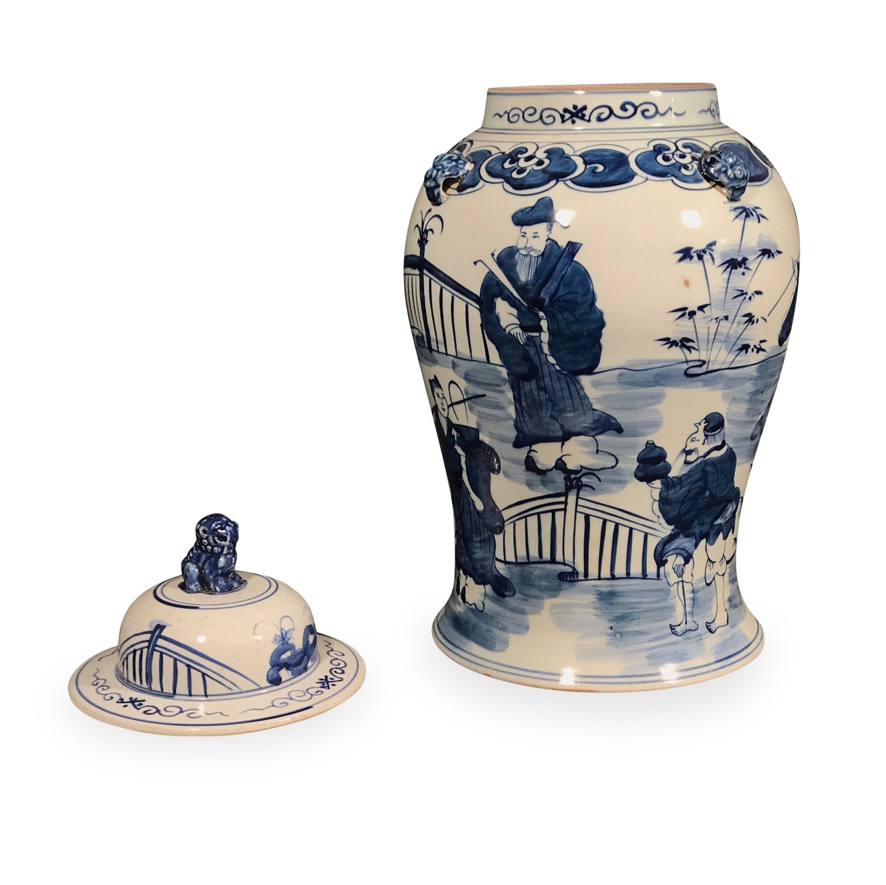 Blue & White Porcelain Temple Jar - Pastoral Scenes