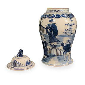 Blue & White Porcelain Temple Jar - Pastoral Scenes