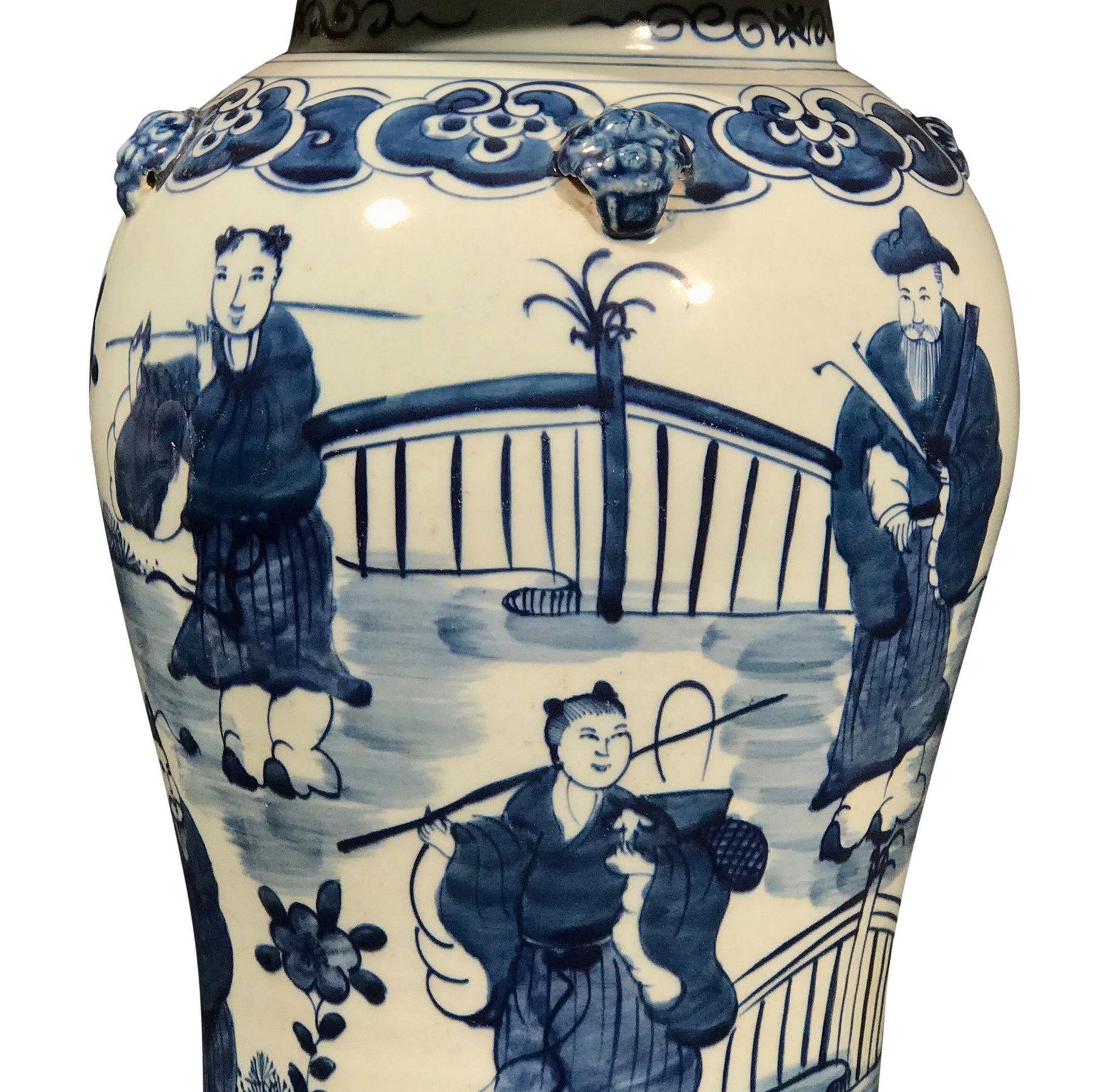 Blue & White Porcelain Temple Jar - Pastoral Scenes