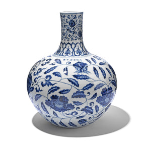 Blue & White Porcelain Tianqiuping Vase - Lotus Design