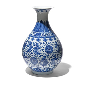Blue & White Porcelain Trumpet Vase - Trailing Leaf Design