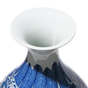 Blue & White Porcelain Trumpet Vase - Trailing Leaf Design