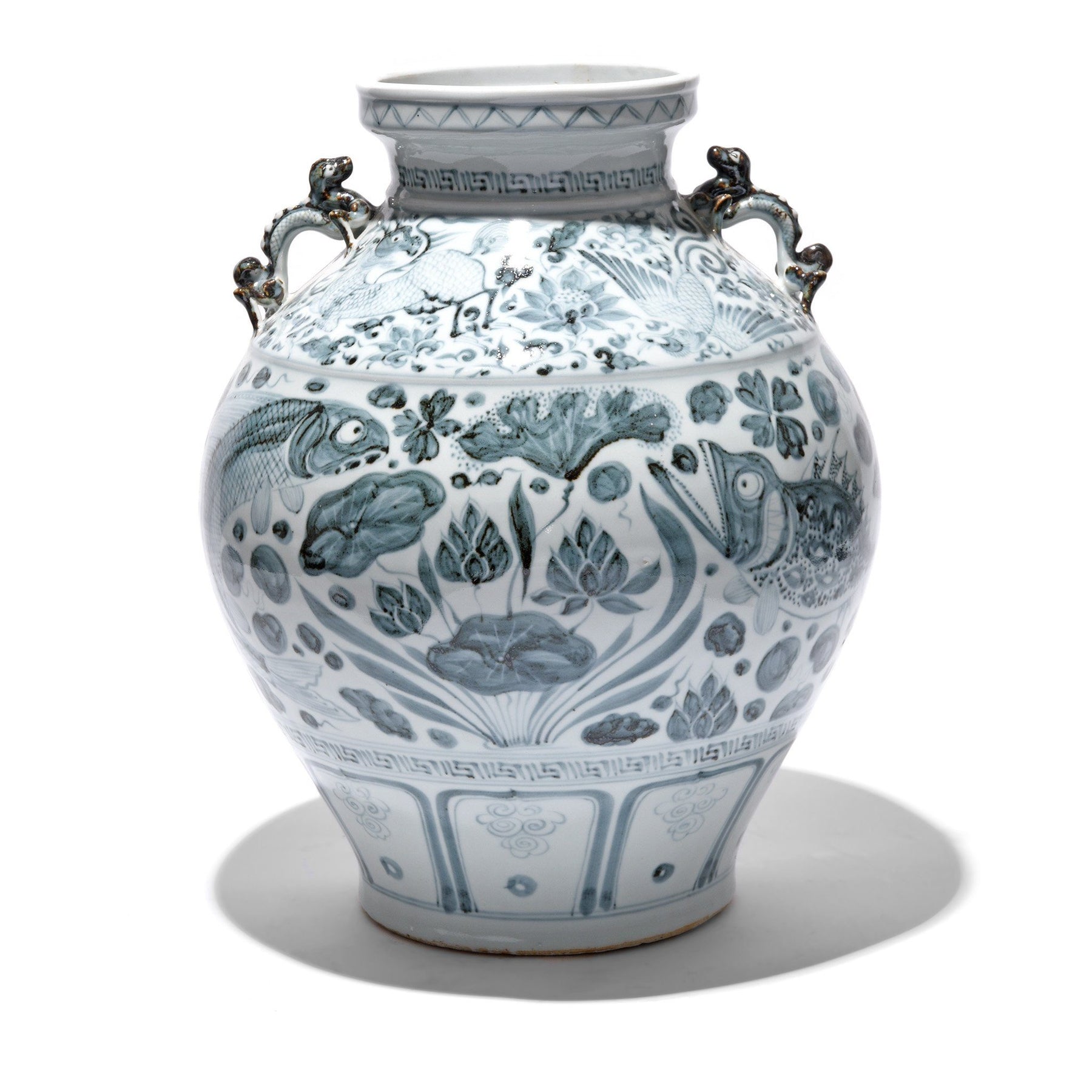 Blue & White Porcelain Wine Jar - Fish Design