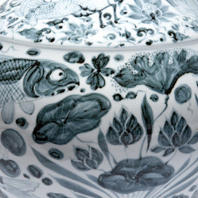 Blue & White Porcelain Wine Jar - Fish Design