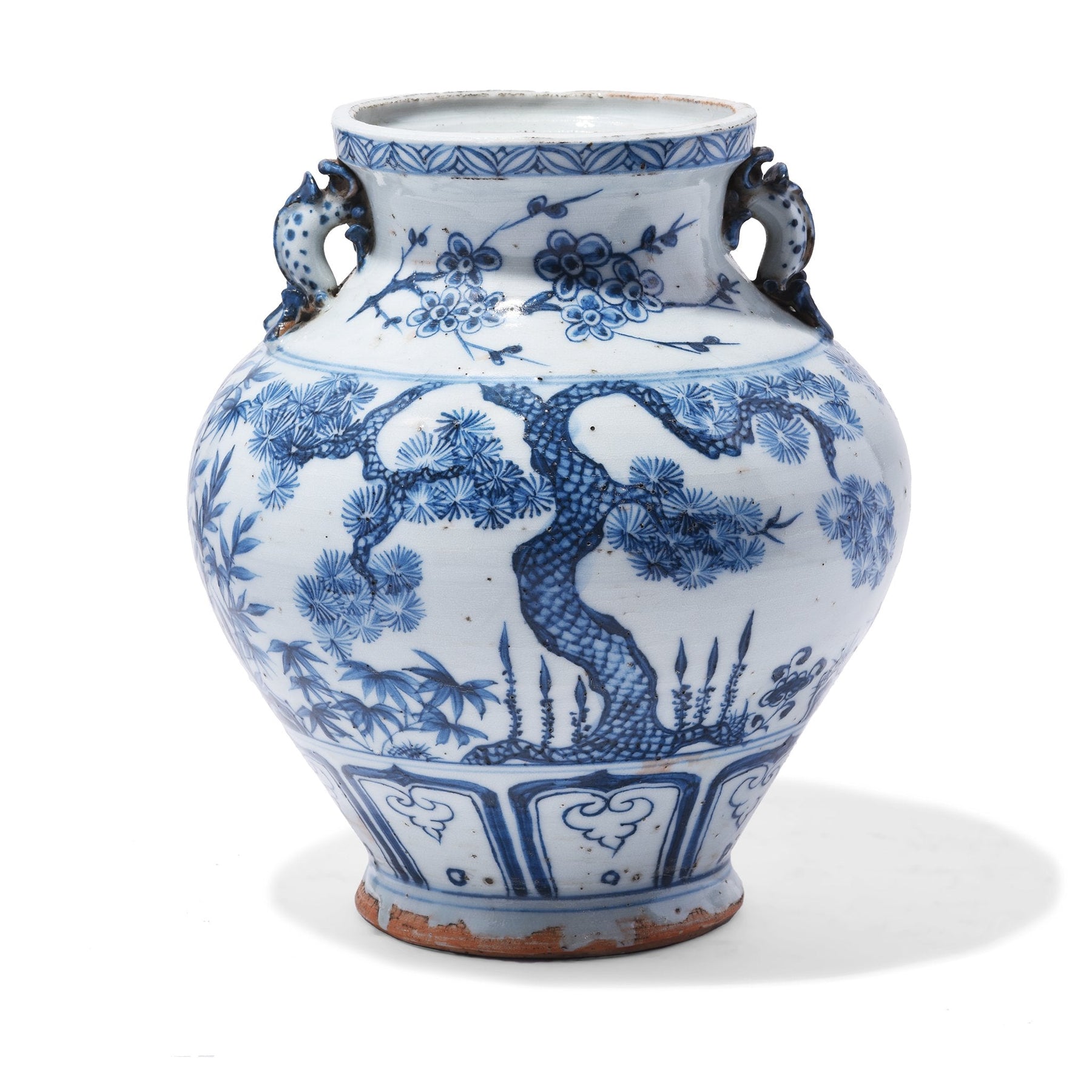 Blue & White Wine Jar Vase - Cherry Tree Design