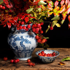 Blue & White Wine Jar Vase - Cherry Tree Design
