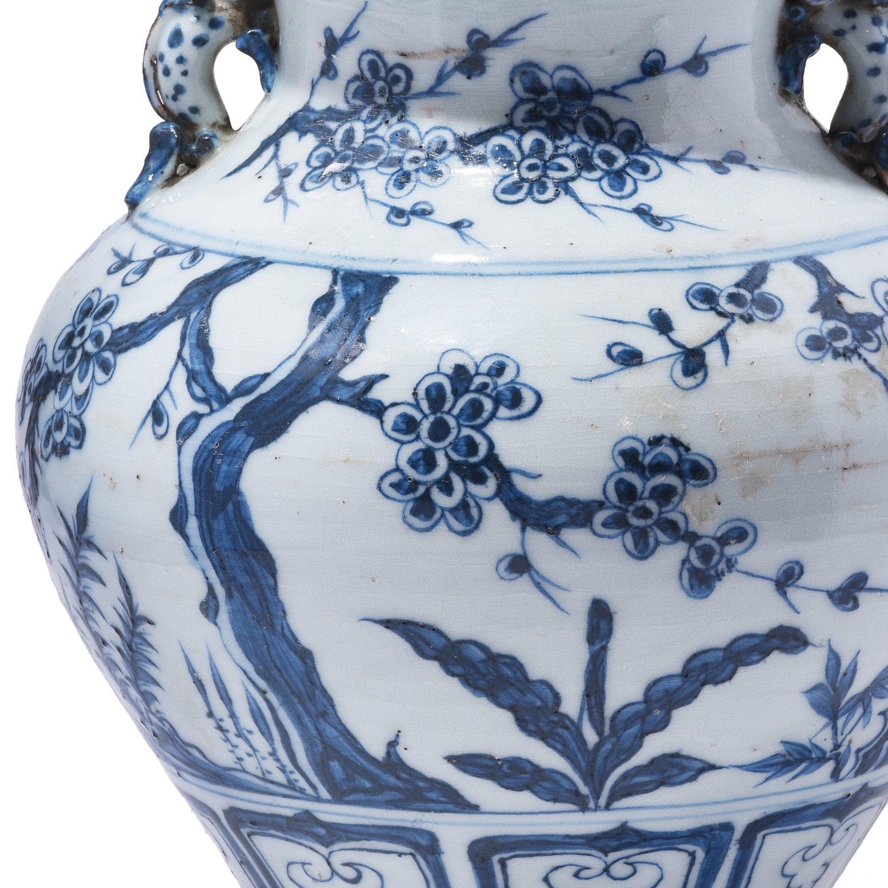 Blue & White Wine Jar Vase - Cherry Tree Design