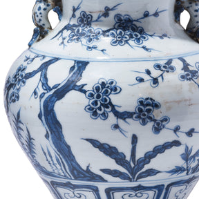 Blue & White Wine Jar Vase - Cherry Tree Design