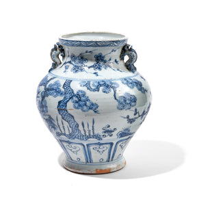 Blue & White Wine Jar Vase - Pine Tree Design