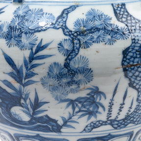 Blue & White Wine Jar Vase - Pine Tree Design