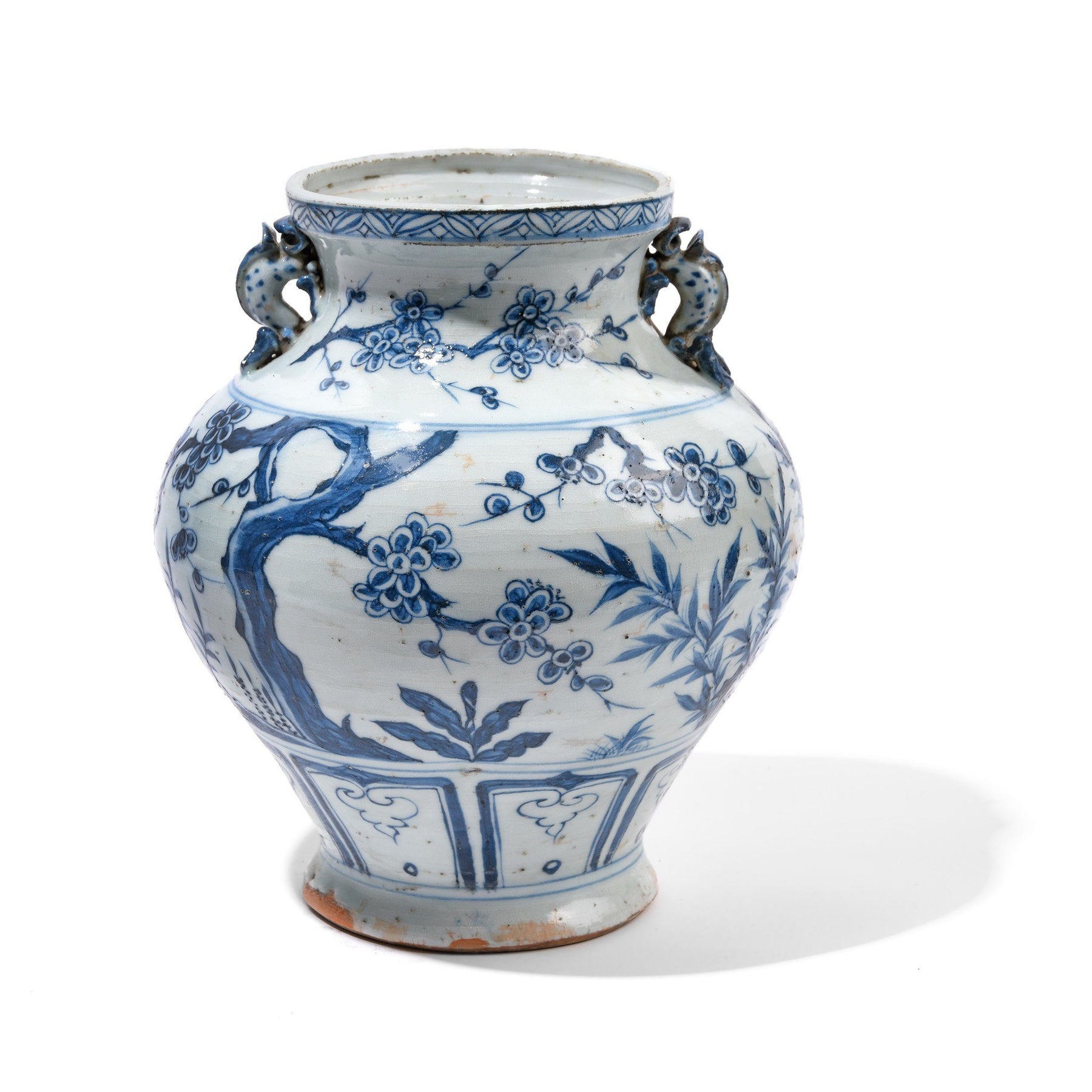 Blue & White Wine Jar Vase - Pine Tree Design