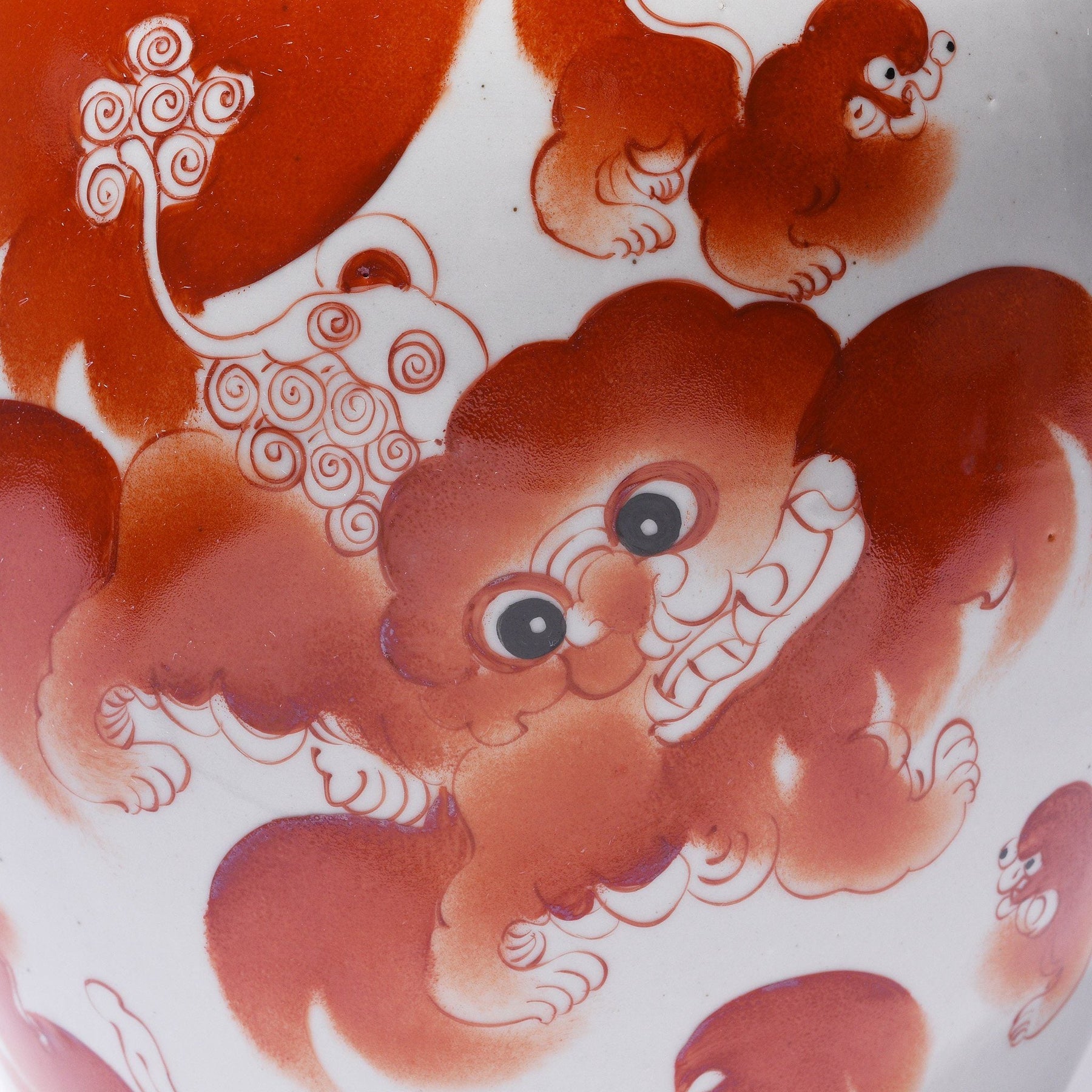 Burnt Orange Porcelain Rice Jar - Foo Dog Design