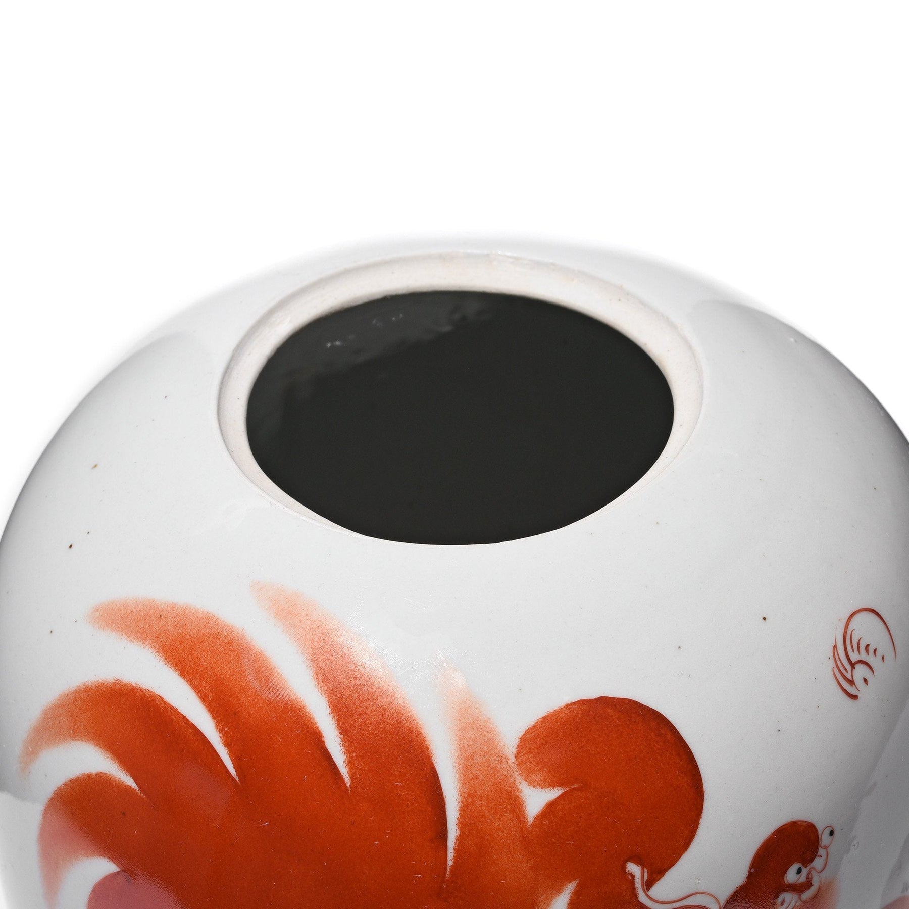 Burnt Orange Porcelain Rice Jar - Foo Dog Design