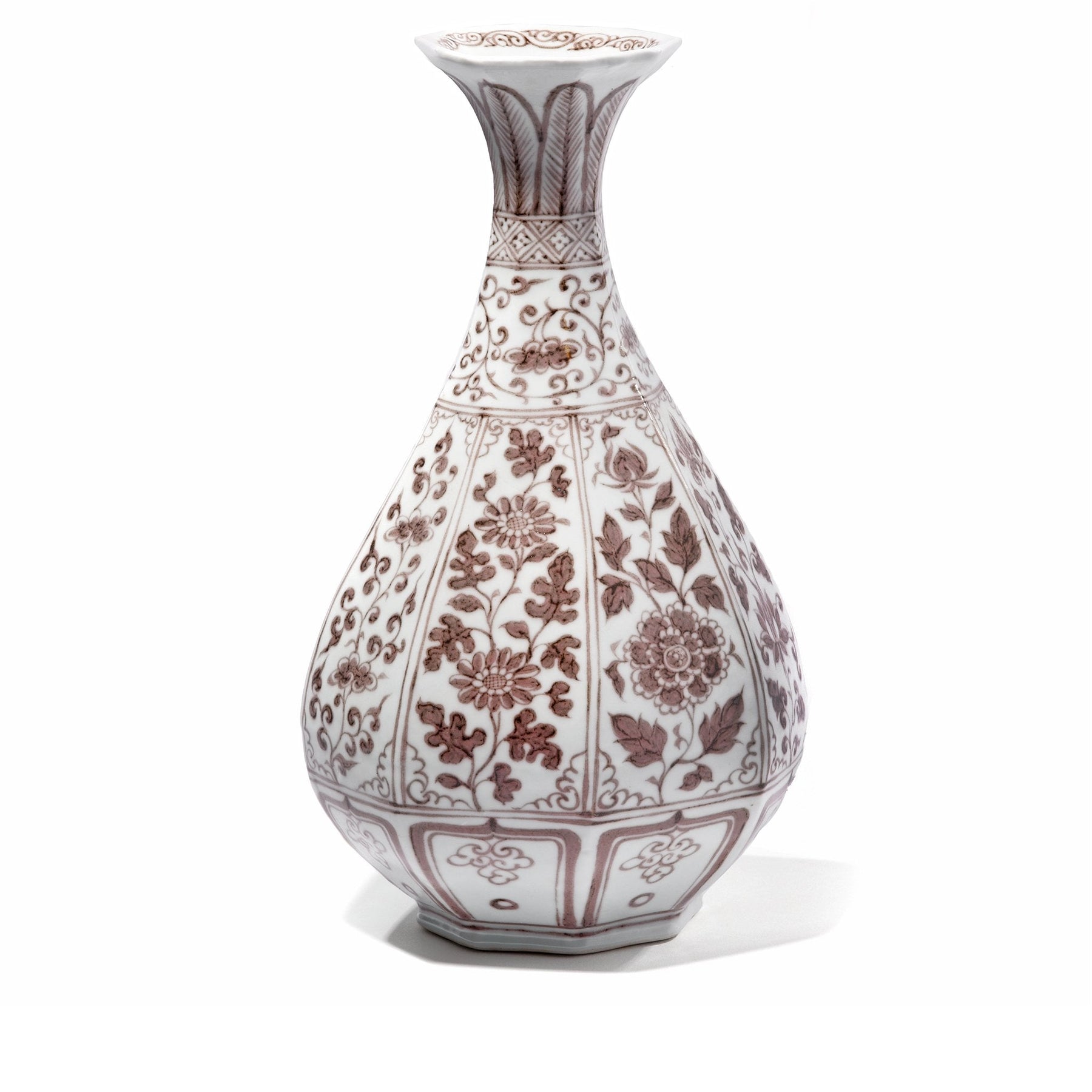 Copper-red Porcelain Yuhuchunping Vase - Peony Design