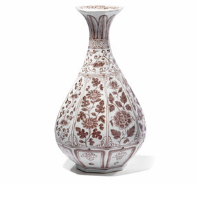 Copper-red Porcelain Yuhuchunping Vase - Peony Design