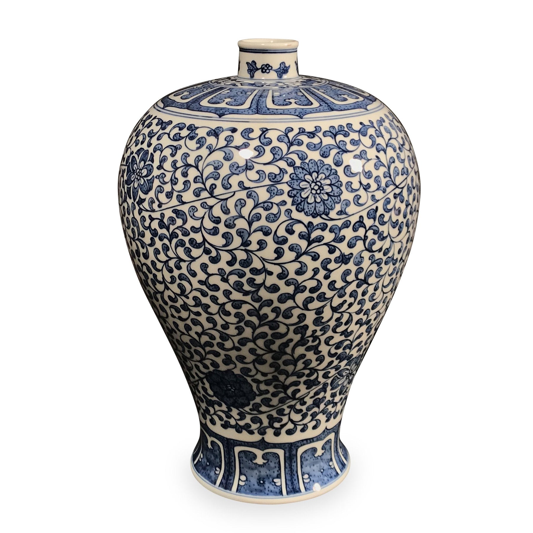 Porcelain Meiping Vase - Blue & White With Peony Design