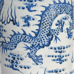 Blue & White Porcelain Umbrella Stand - Dragon