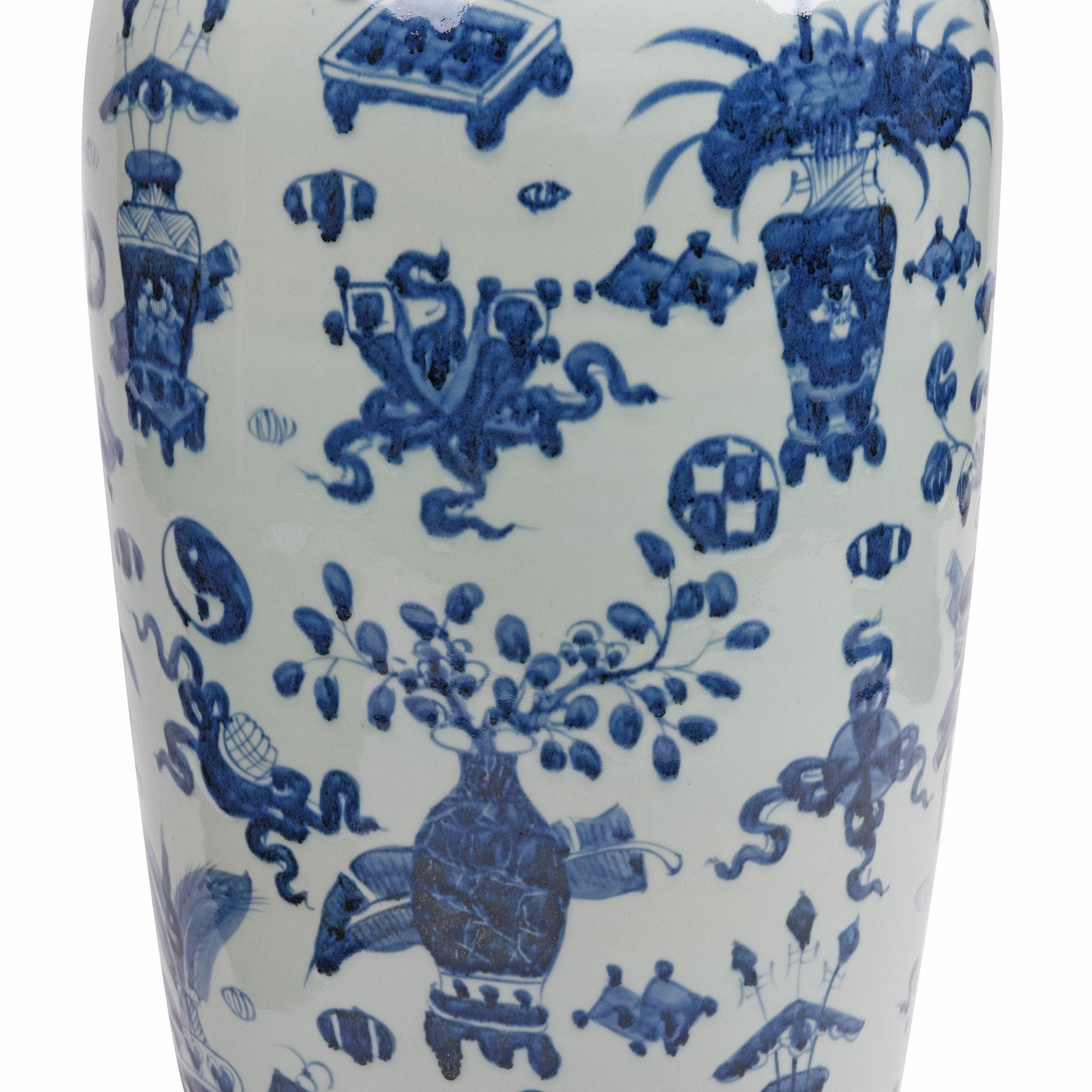 Tall Blue & White Porcelain Vase - Lucky Symbols