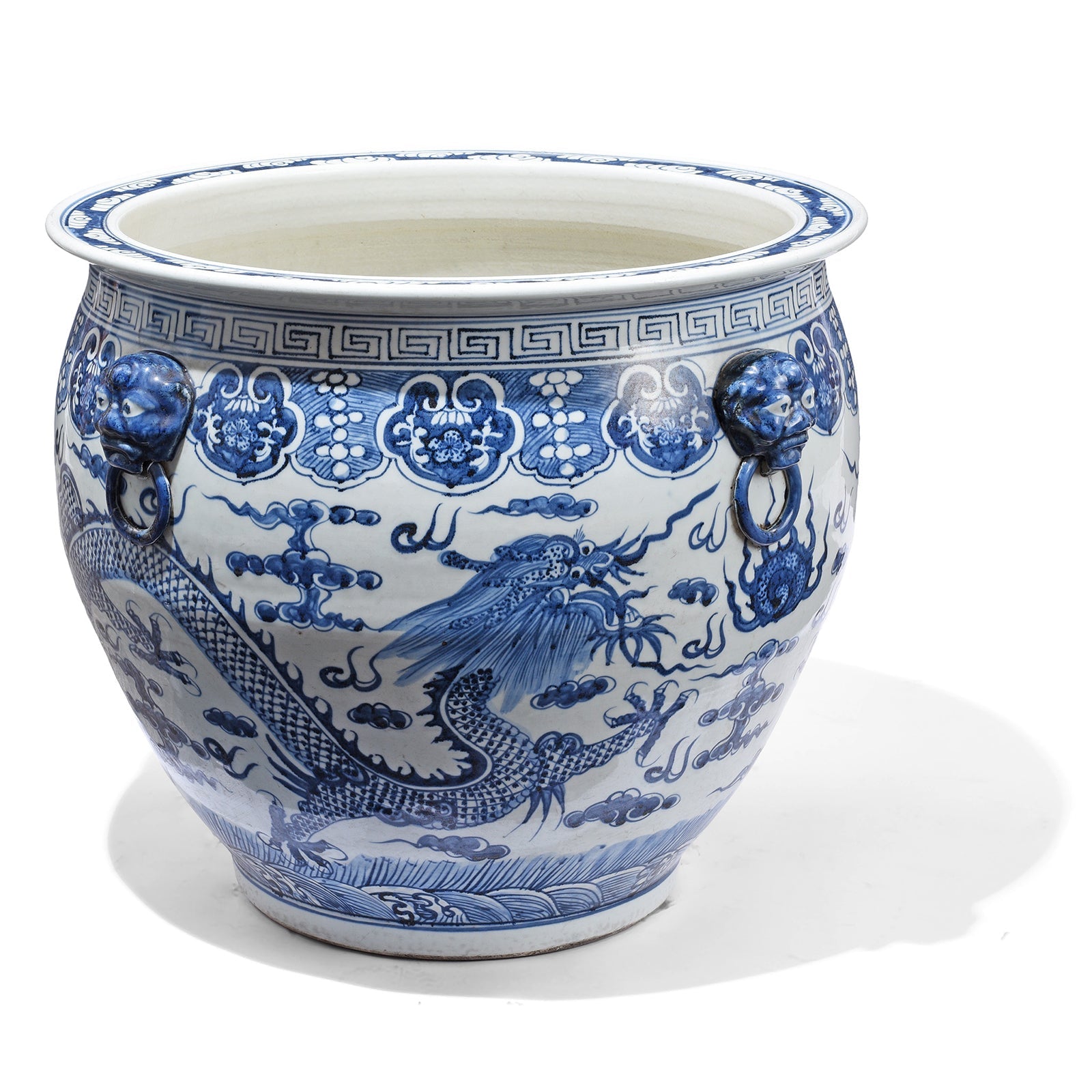 Blue & White Porcelain Fish Bowl Planter - Dragon