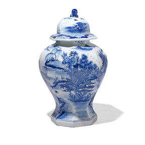 Octagonal Blue & White Porcelain Temple Jar - Khangai Mountains