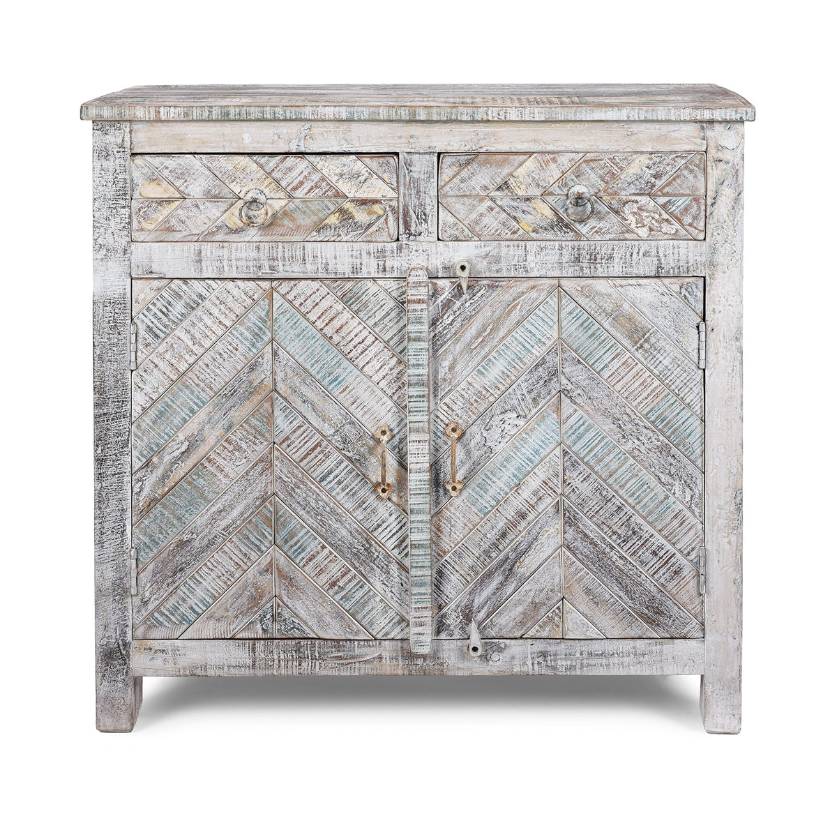 2 Door Parquet Side Cabinet Made From Reclaimed Teak