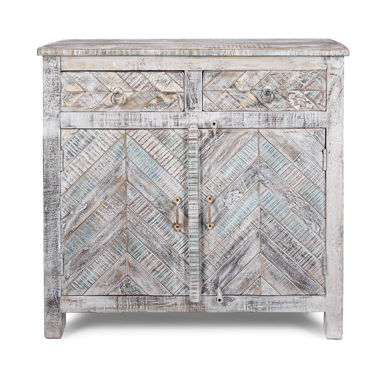 2 Door Parquet Side Cabinet Made From Reclaimed Teak