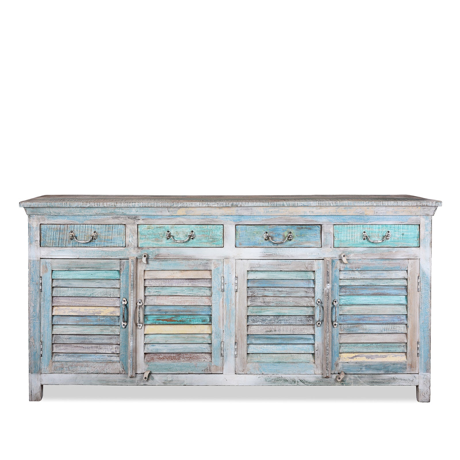 Blue Painted Reclaimed Louvre Sideboard
