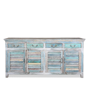 Blue Painted Reclaimed Louvre Sideboard