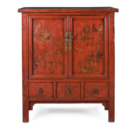 Gilt Red Lacquer Side Cabinet From Shanxi  -19th Century