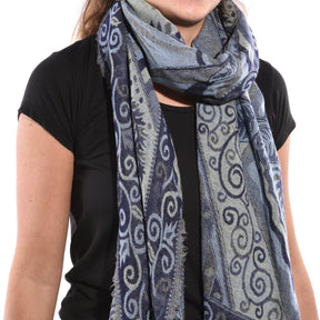 Blue Boteh Scarf - Merino Wool