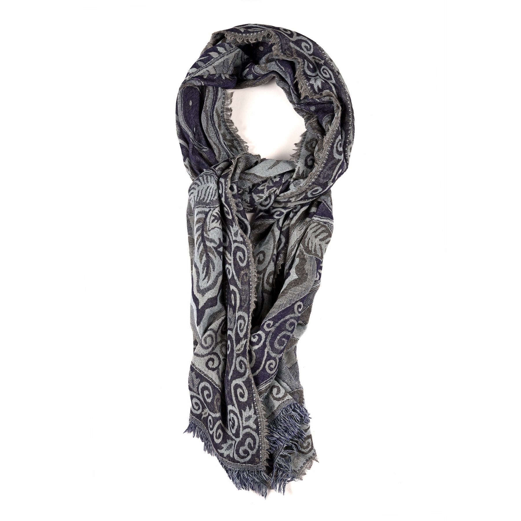 Blue Boteh Scarf - Merino Wool