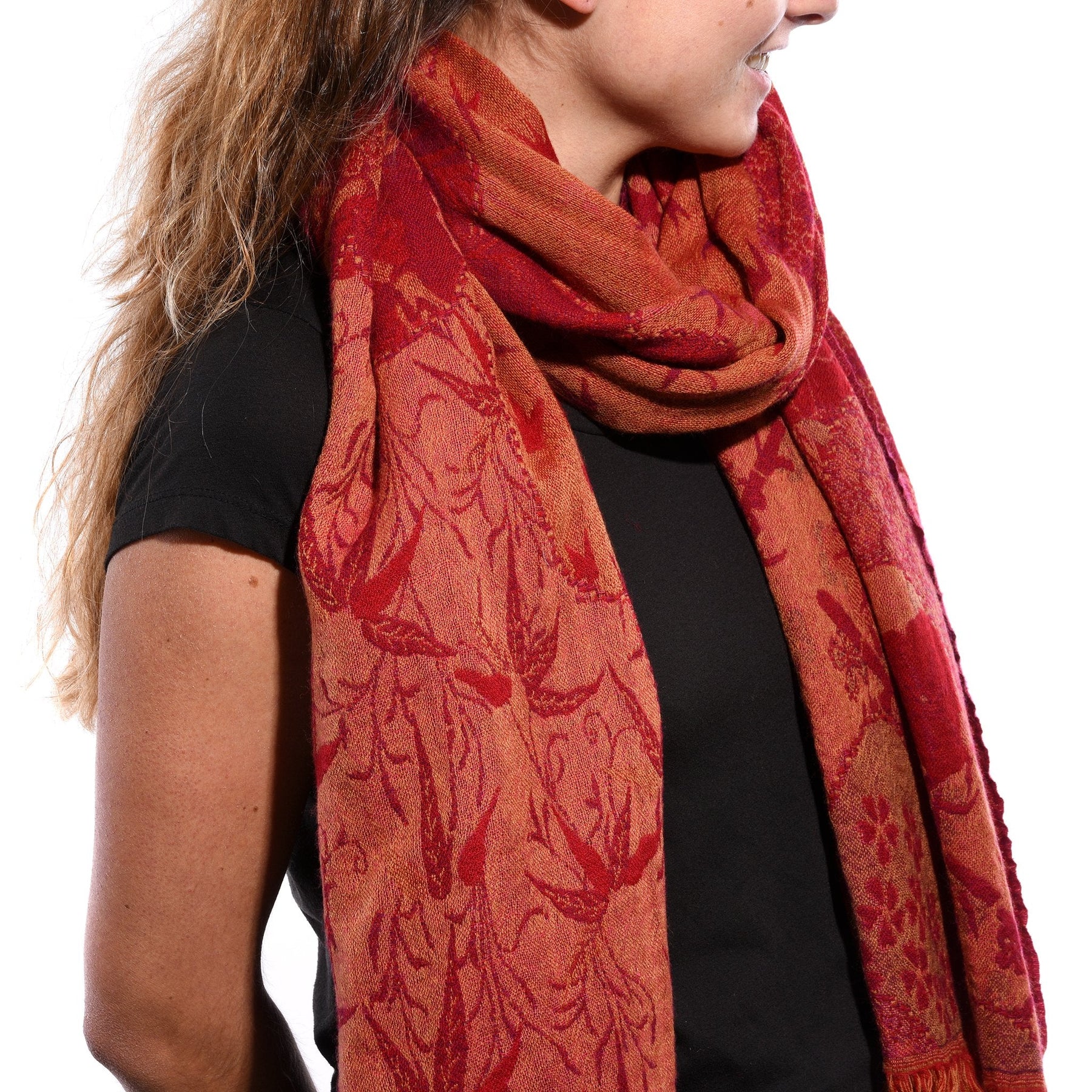 Red Indian Garden Scarf - Merino Wool
