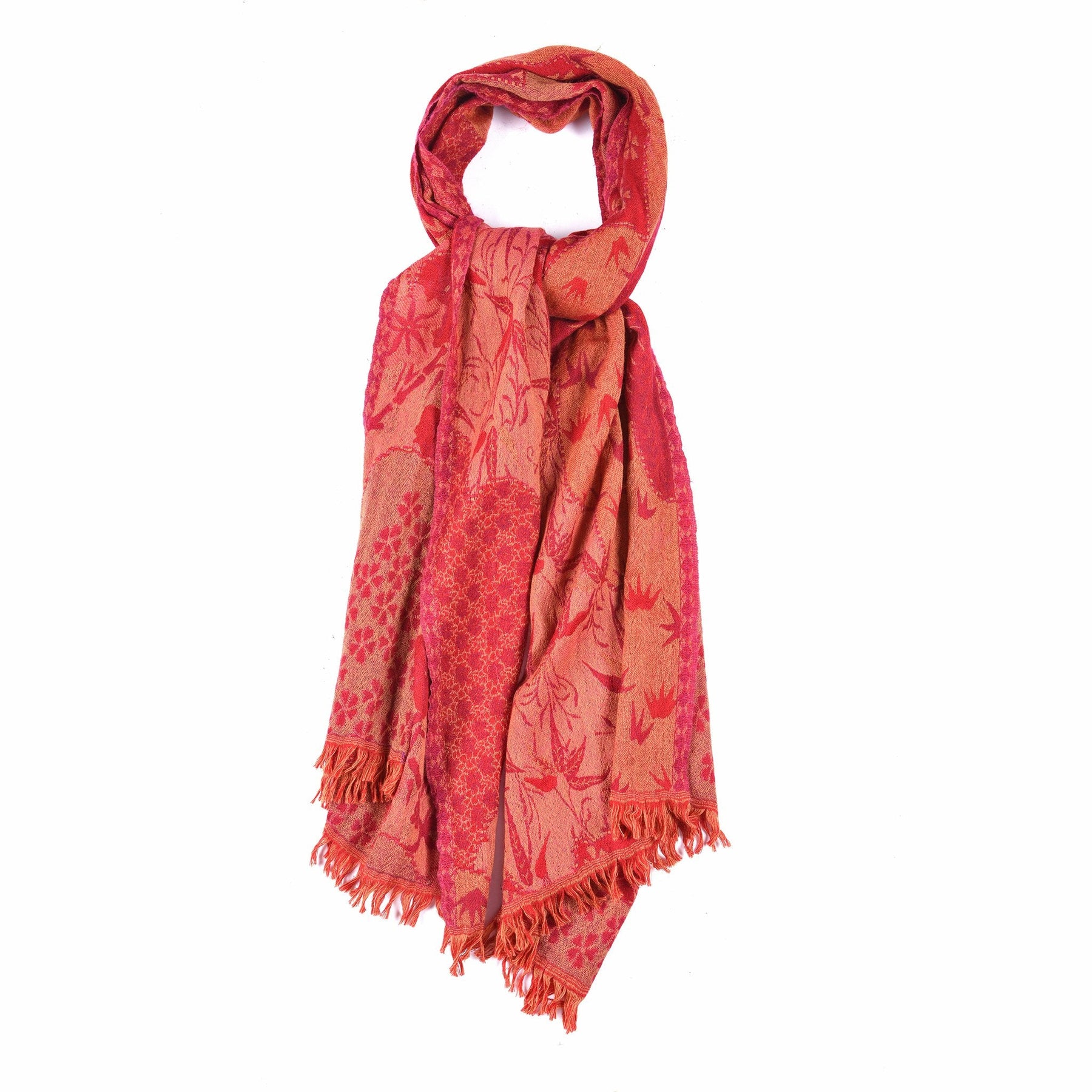 Red Indian Garden Scarf - Merino Wool