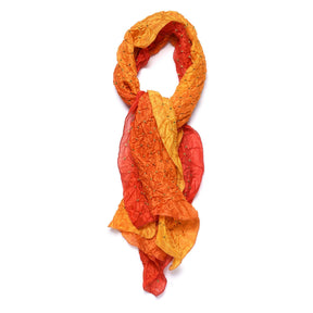 Saffron Yellow Silk Bandhani Scarf