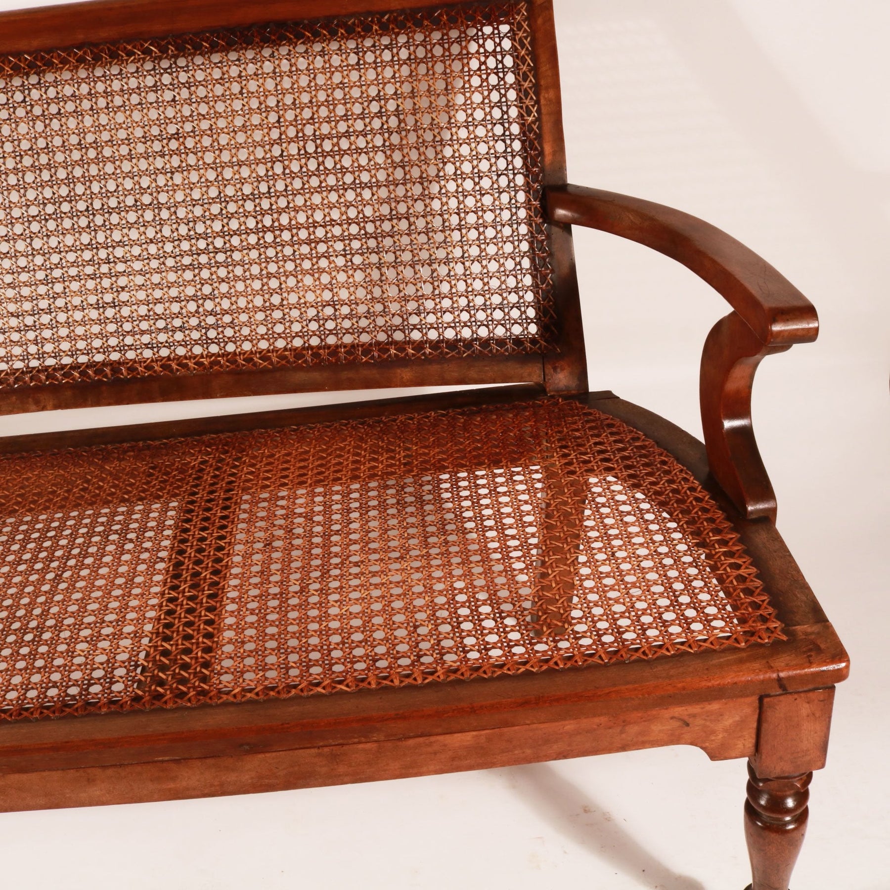 Anglo Indian Caned Teak Bench - 19thC