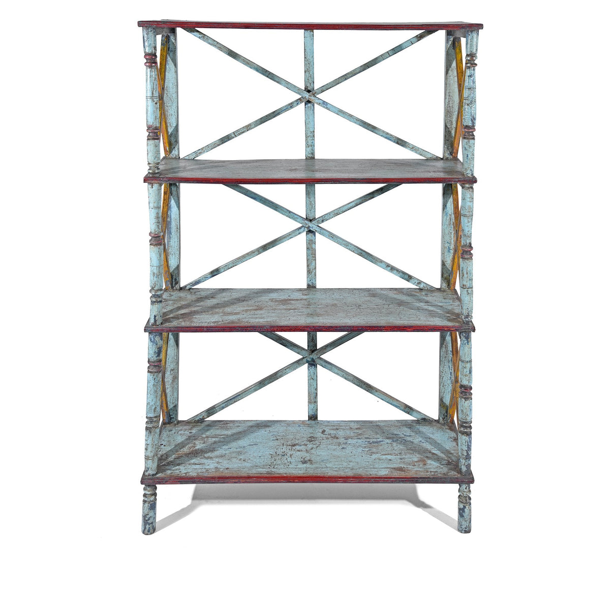 Vintage Blue Painted Indian Teak Shelf - Ca 1930